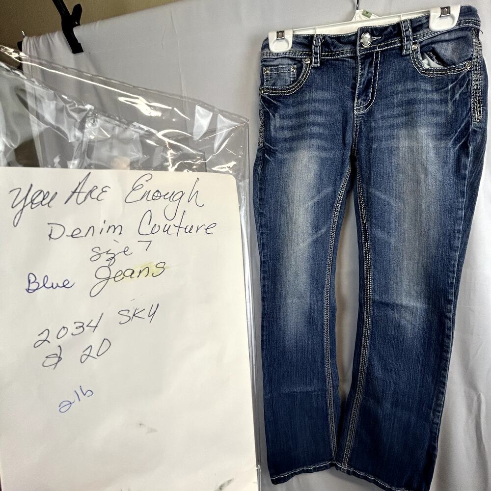 SKU 2034 Denim Couture Women Blue Jeans Size 7 Embellished Pockets